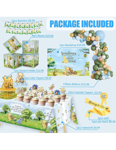 Kit de Decoraciones Baby Shower Winnie Pooh 159 Piezas