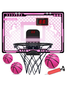 Aro de Baloncesto Interior KAISASA Unicornio Rosa 38 cm con Marcador LED