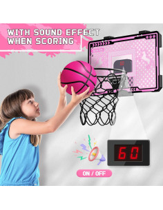 Aro de Baloncesto Interior KAISASA Unicornio Rosa 38 cm con Marcador LED 2