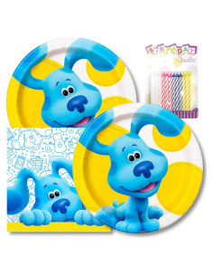 Suministros de Fiesta de Cumpleaños Blues Clues - Platos y Servilletas 16 Pzs + 24 Velas