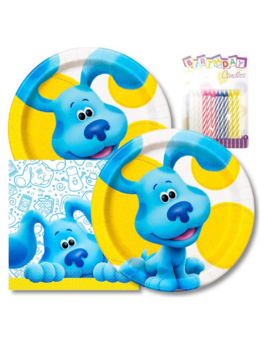 Suministros de Fiesta de Cumpleaños Blues Clues - Platos y Servilletas 16 Pzs + 24 Velas