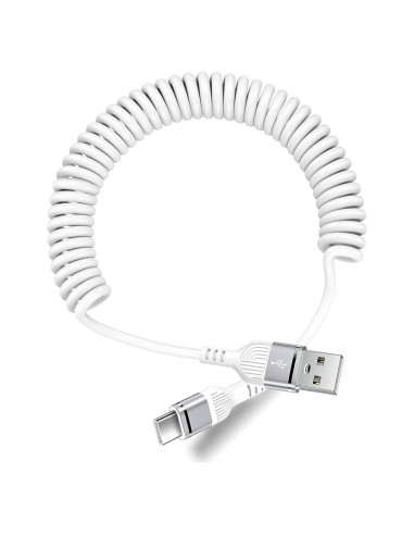 Cable USB C Enrollado 1.5m Blanco para Samsung Galaxy A56