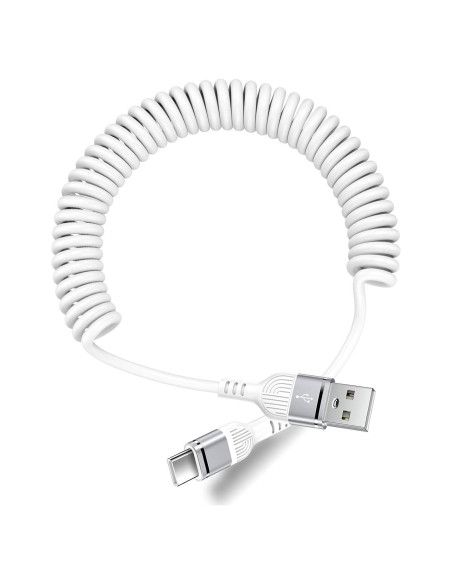Cable USB C Enrollado 1.5m Blanco para Samsung Galaxy A56