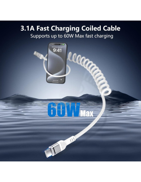 Cable USB C Enrollado 1.5m Blanco para Samsung Galaxy A56