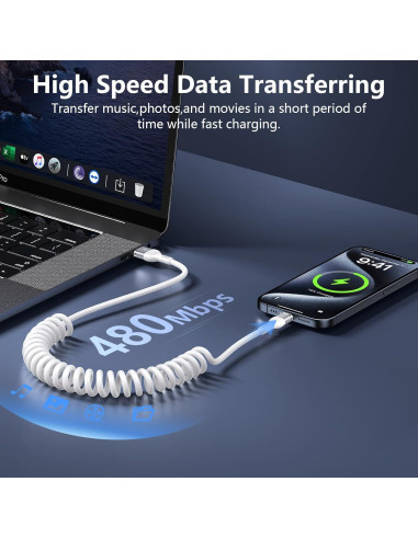 Cable USB C Enrollado 1.5m Blanco para Samsung Galaxy A56