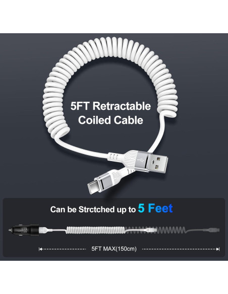 Cable USB C Enrollado 1.5m Blanco para Samsung Galaxy A56