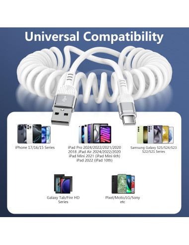 Cable USB C Enrollado 1.5m Blanco para Samsung Galaxy A56