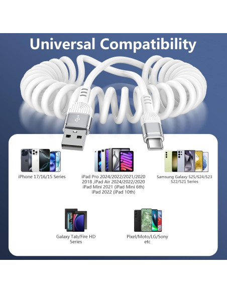 Cable USB C Enrollado 1.5m Blanco para Samsung Galaxy A56