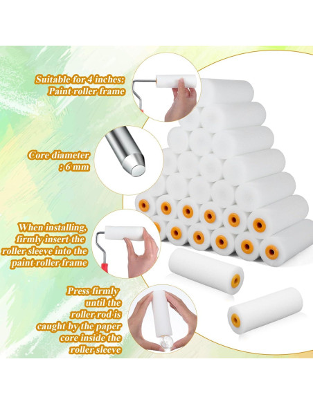 120 Rodillos de Pintura de Espuma 10x3.5cm Telooco