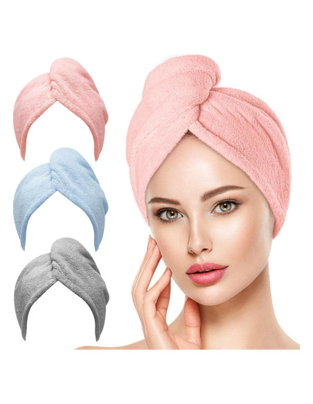 Toalla de Microfibra OEAGO para Cabello - 3 Unidades Anti Frizz