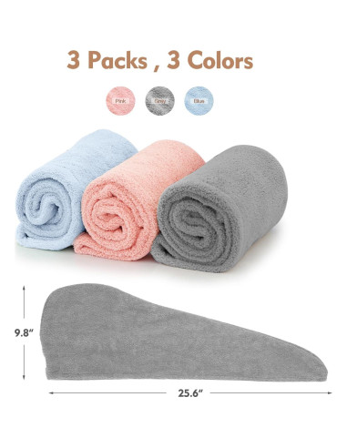Toalla de Microfibra OEAGO para Cabello - 3 Unidades Anti Frizz
