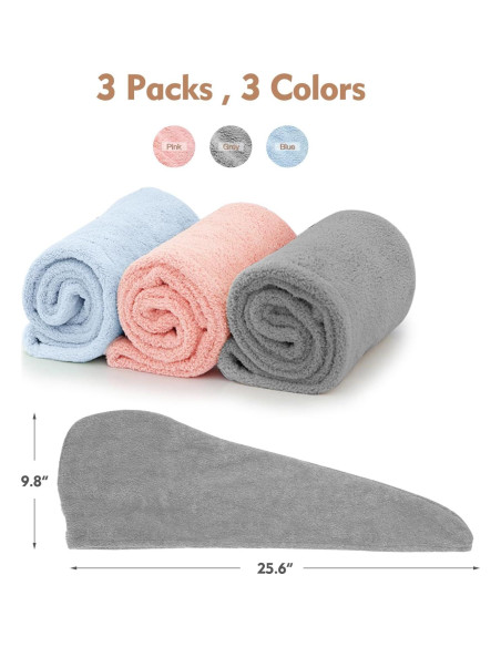 Toalla de Microfibra OEAGO para Cabello - 3 Unidades Anti Frizz