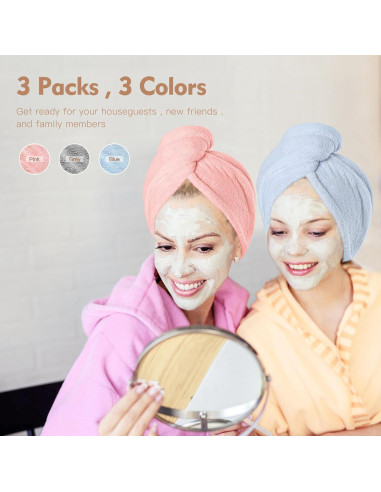 Toalla de Microfibra OEAGO para Cabello - 3 Unidades Anti Frizz