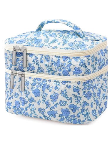 Bolsa de Maquillaje Coquette Doble Capa Floral para Mujeres