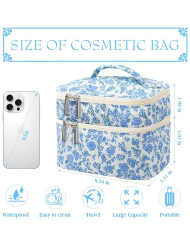 Bolsa de Maquillaje Coquette Doble Capa Floral para Mujeres