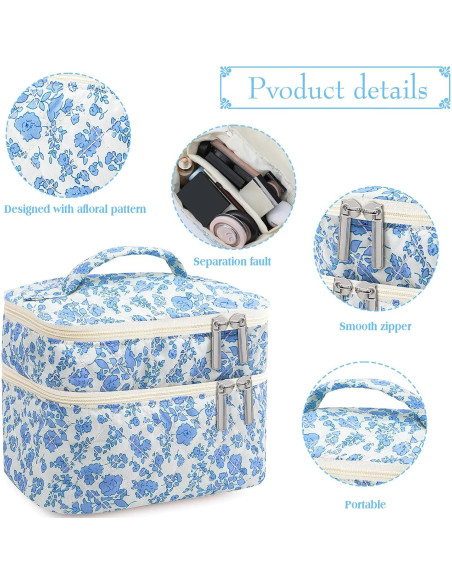 Bolsa de Maquillaje Coquette Doble Capa Floral para Mujeres