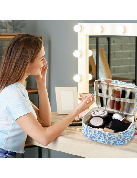 Bolsa de Maquillaje Coquette Doble Capa Floral para Mujeres