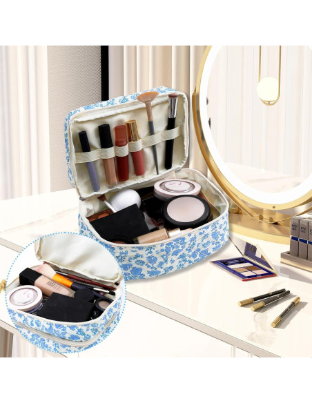 Bolsa de Maquillaje Coquette Doble Capa Floral para Mujeres