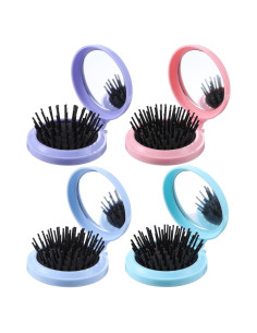 Juego de 4 Cepillos de Cabello Plegables con Espejo Wanmu