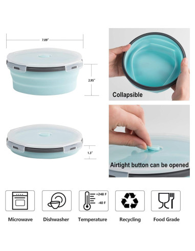 Bowl Colapsable ColorCoral 1200ml Silicona y Tenedor Acero