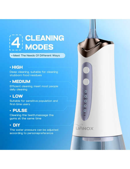 Irrigador Oral Inalámbrico Lianox LX-WF01 300ML 5 Modos IPX7