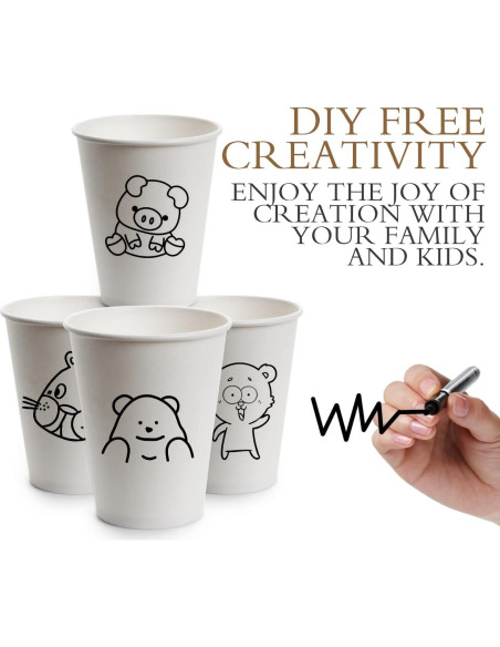 Vasos de Papel Desechables Ginkgo 100 Unidades 12 oz con Tapas