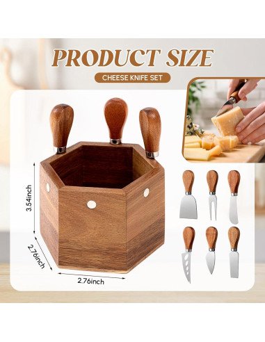 Juego de Cuchillos para Queso Hushee 6 Pcs con Soporte de Madera
