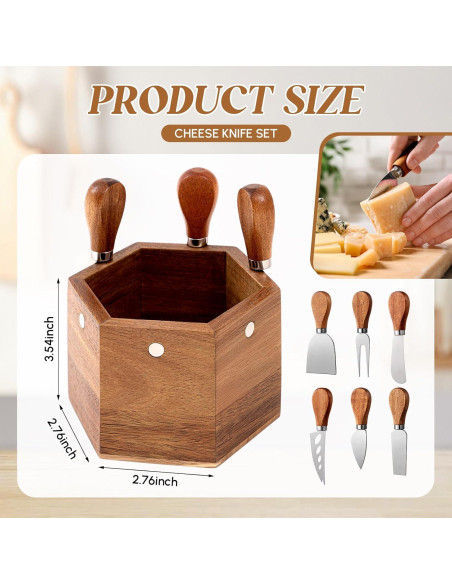 Juego de Cuchillos para Queso Hushee 6 Pcs con Soporte de Madera