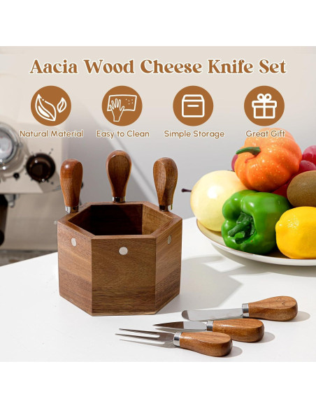 Juego de Cuchillos para Queso Hushee 6 Pcs con Soporte de Madera