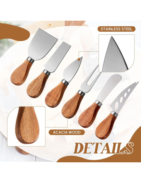 Juego de Cuchillos para Queso Hushee 6 Pcs con Soporte de Madera