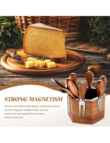 Juego de Cuchillos para Queso Hushee 6 Pcs con Soporte de Madera