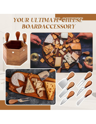 Juego de Cuchillos para Queso Hushee 6 Pcs con Soporte de Madera