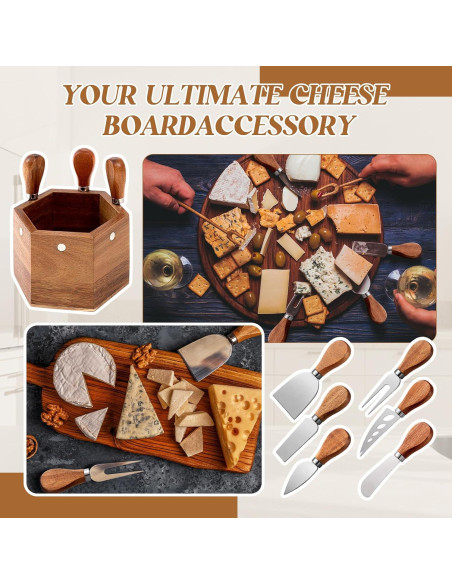 Juego de Cuchillos para Queso Hushee 6 Pcs con Soporte de Madera