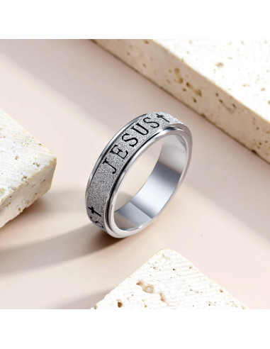 Anillo Fidget de Acero Inoxidable Afftiny Talla 7 Plateado