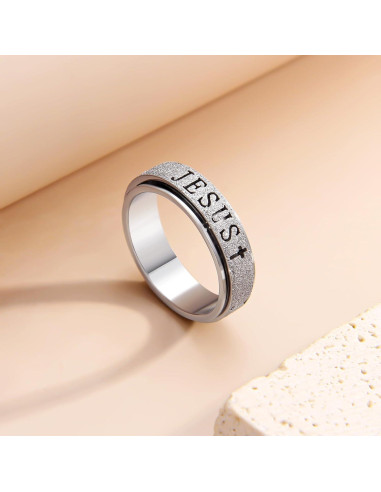 Anillo Fidget de Acero Inoxidable Afftiny Talla 7 Plateado