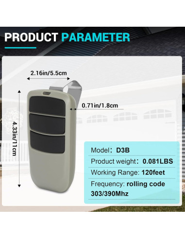 Control Remoto D3B Pevxou para Puerta de Garaje Guardian 2 Pzs