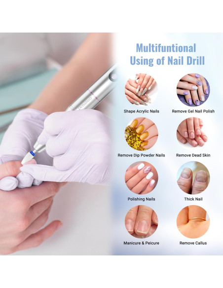 Taladro de Uñas Eléctrico Denabuty DN-2602S 35000RPM con Lámpara UV