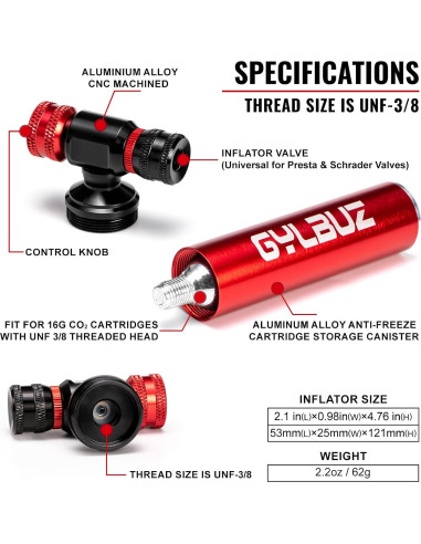 Inflador de Neumáticos de Bicicleta CO2 Gylbuz - Portátil y Ligero