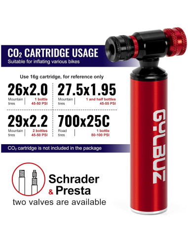 Inflador de Neumáticos de Bicicleta CO2 Gylbuz - Portátil y Ligero