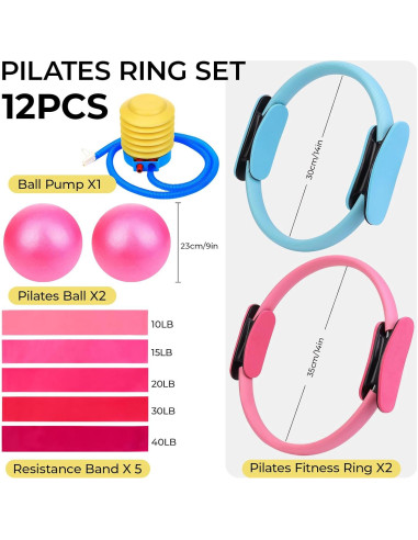 Conjunto de Pilates AFOROEOA: Anillo, Pelotas y Bandas 5 Niveles
