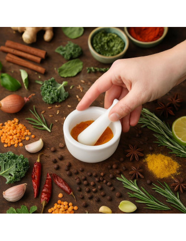 Juego de Mortero y Mano HIC Kitchen Porcelana 6.99 cm