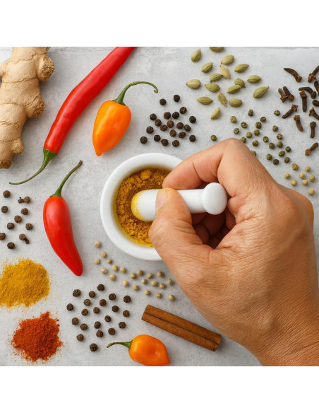 Juego de Mortero y Mano HIC Kitchen Porcelana 6.99 cm