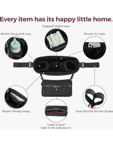 Organizador Universal para Carro Momcozy | Caddy Minimalista con 2 Sujetadores de Botellas Aisladas