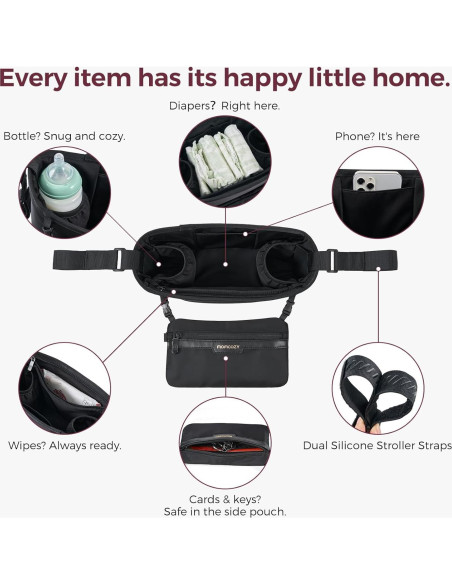 Organizador Universal para Carro Momcozy | Caddy Minimalista con 2 Sujetadores de Botellas Aisladas