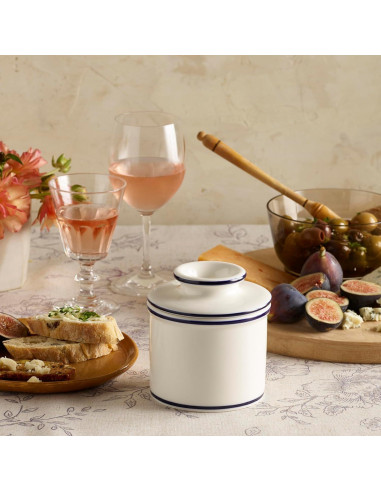 Butter Bell Crock Cerámica Francesa Le Bistro Blanco Azul 115g