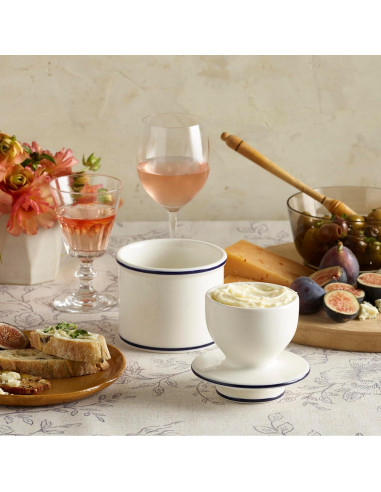 Butter Bell Crock Cerámica Francesa Le Bistro Blanco Azul 115g