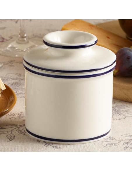 Butter Bell Crock Cerámica Francesa Le Bistro Blanco Azul 115g