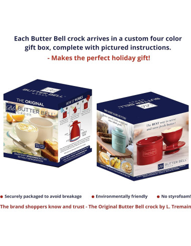 Butter Bell Crock Cerámica Francesa Le Bistro Blanco Azul 115g