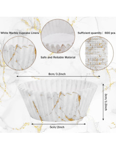 600 Forros de Cupcake Desechables Mármol Blanco y Dorado 5x3cm 2