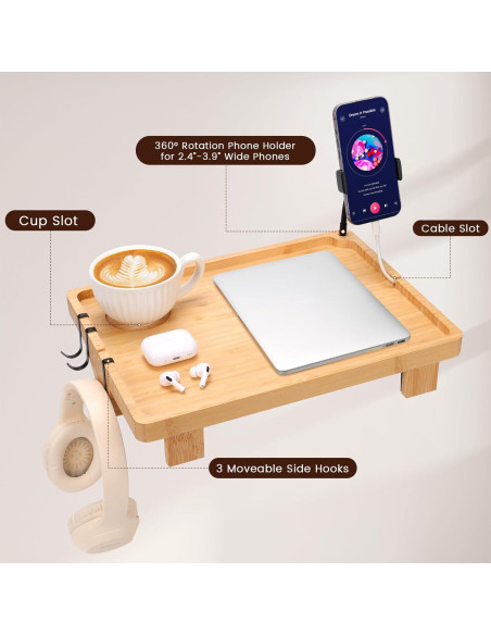 Estante Lateral de Cama Fivebop en Bambú Ajustable 39.2x29.2cm